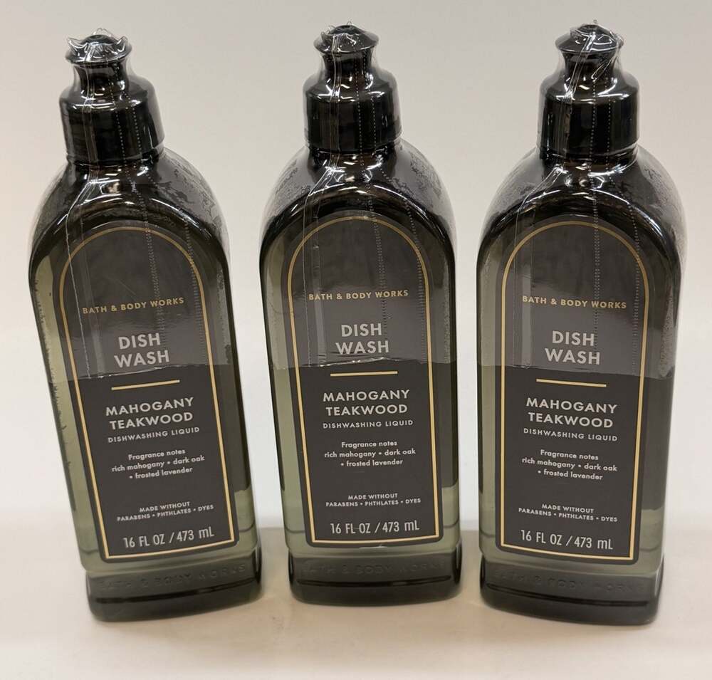 Set Of 3 - Bath & Body Works Dish Wash Mahogany Teakwood 16 Fl Oz Discontinued
